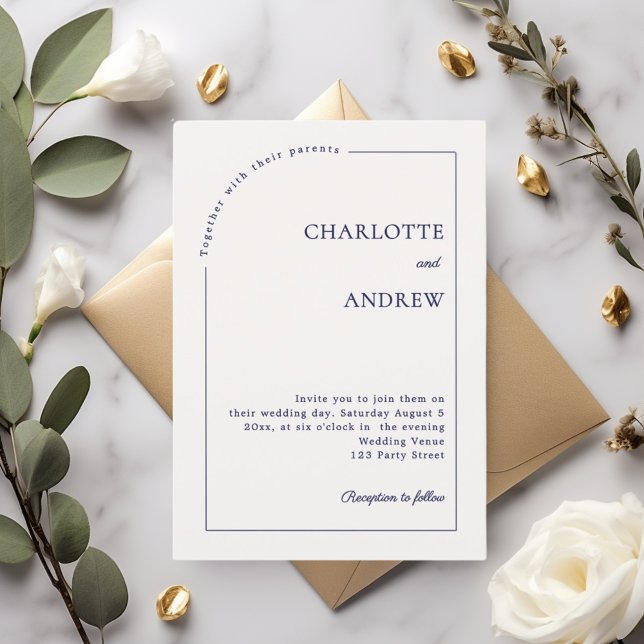 Ivory Navy Blue modern minimalist wedding Invitation (Creator Uploaded)