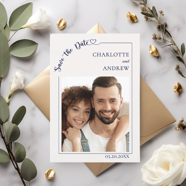 Ivory navy blue photo wedding Save the Date (Creator Uploaded)