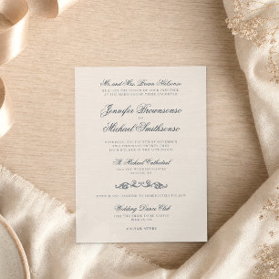 Ivory Navy Old Style Wedding Invitation