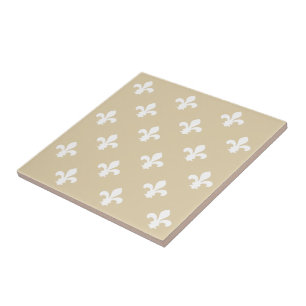 Ivory Neutral Fleur de Lys Ceramic Tile