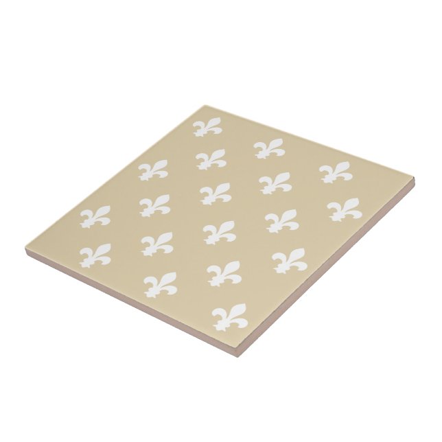 Ivory Neutral Fleur de Lys Ceramic Tile (Side)