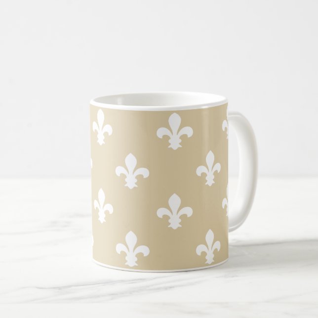 Ivory Neutral Fleur de Lys Coffee Mug (Front Right)