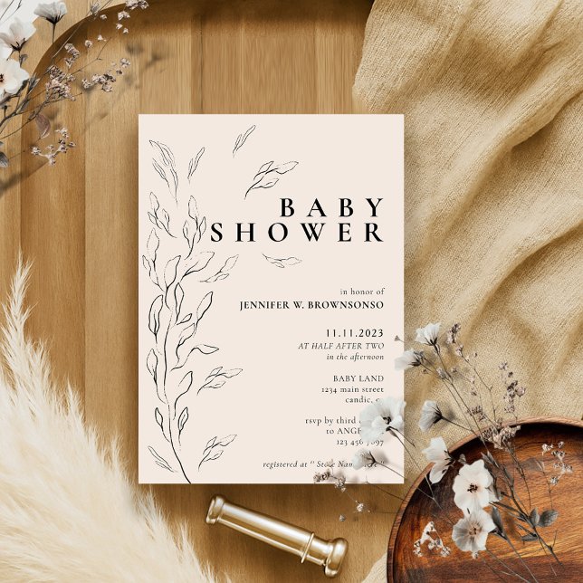 ivory neutral minimal floral simple baby shower invitation (Creator Uploaded)