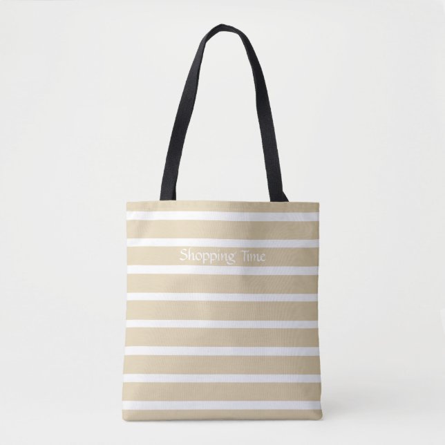 Ivory Neutral Stripes Tote Bag (Front)