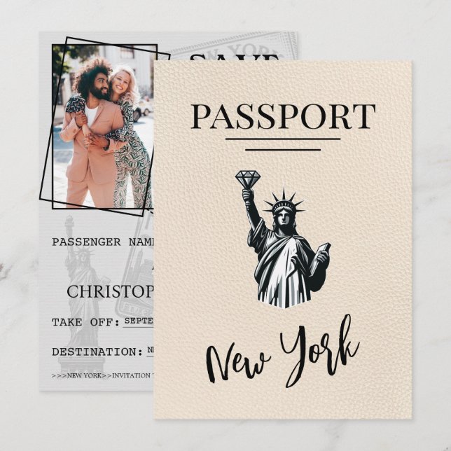 Ivory New York City Passport Save The Date (Front/Back)