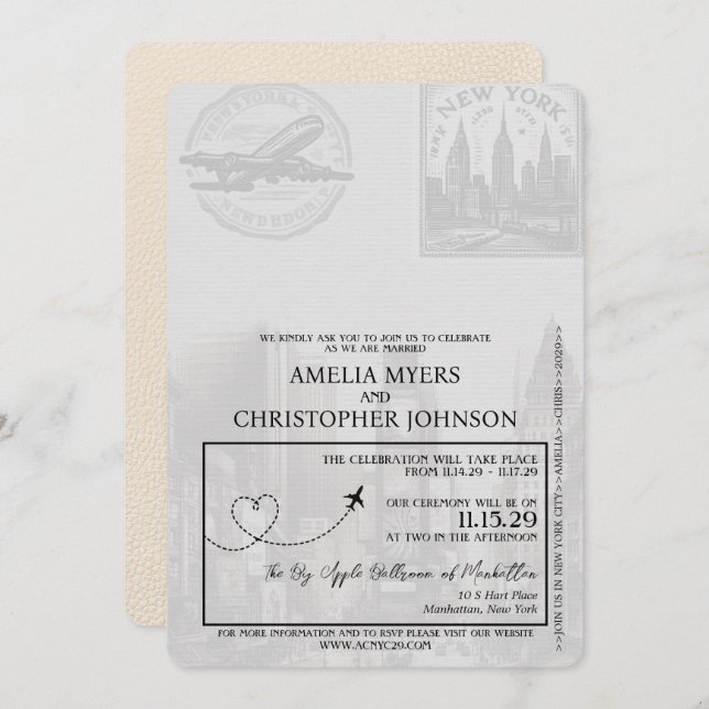 Ivory New York City Passport Wedding Invitation (Front/Back)
