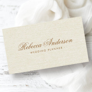 Ivory off-white linen chic trendy pretty script business card