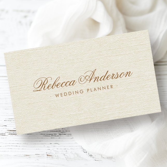 Ivory off-white linen chic trendy pretty script business card (Creator Uploaded)