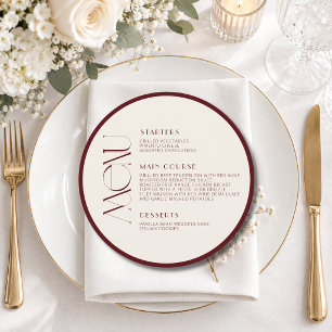 Ivory Old Money Round Welcome Wedding Dinner Menu