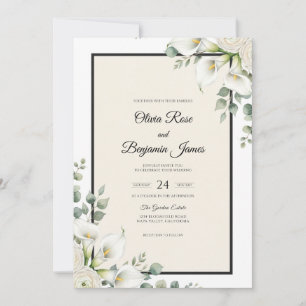 Ivory Olive Branch Eucalyptus Wedding Invitation