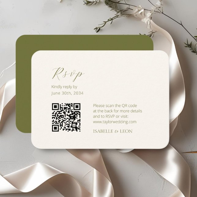 ivory & Olive | Chic Simple Scrpt QR Code Wedding Enclosure Card (Creator Uploaded)