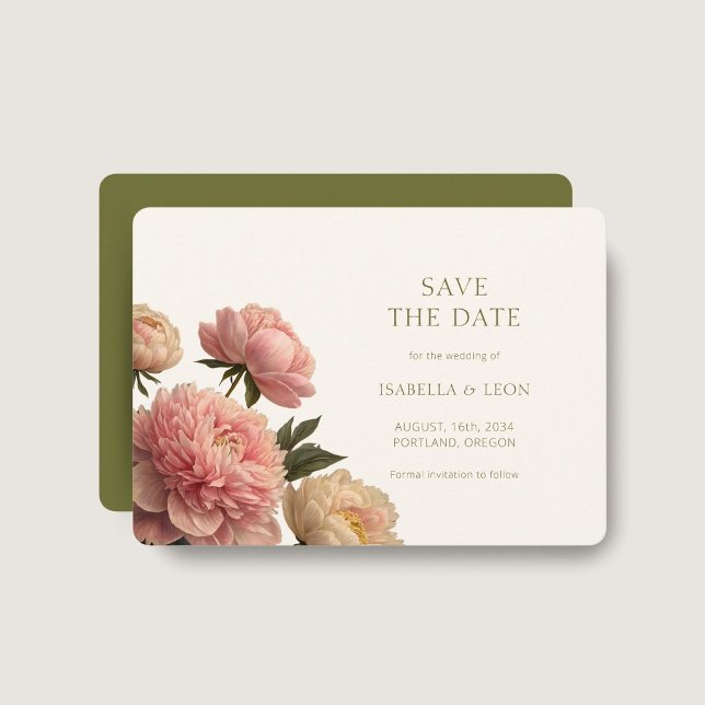 Ivory & Olive Green Rose Save the Date Invitation (Creator Uploaded)