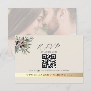Ivory Olive Photo QR Wedding RSVP Card