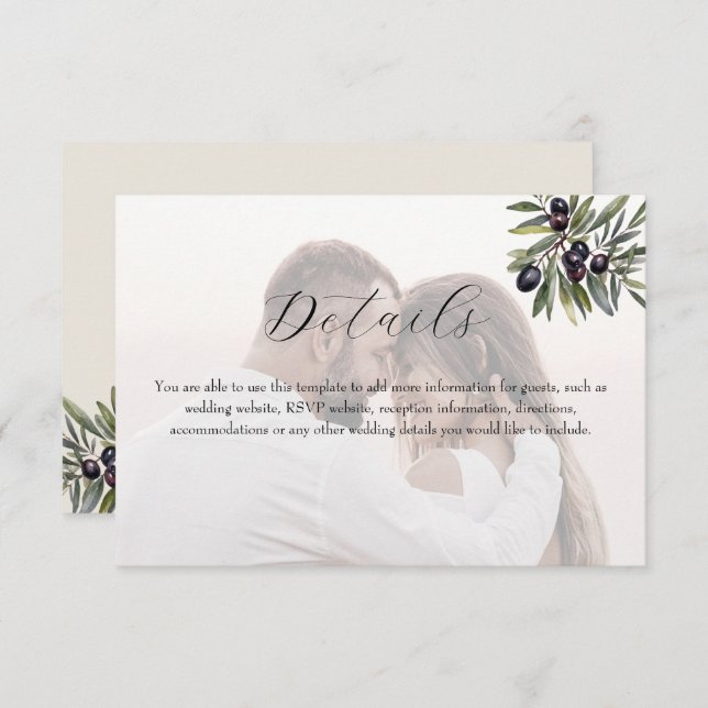 Ivory Olive Photo Wedding Details Enclosure Card (Front/Back)