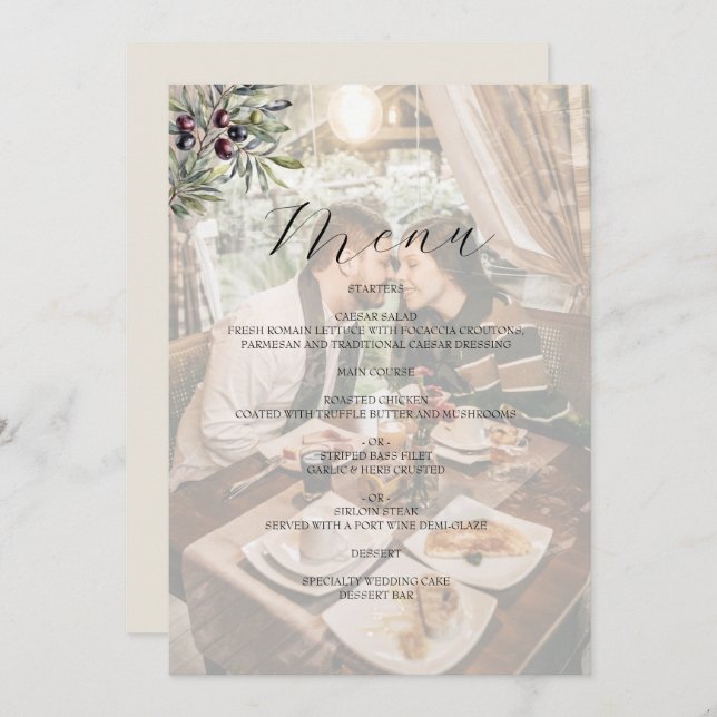 Ivory Olive Photo Wedding Menu (Front/Back)