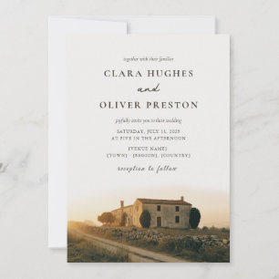 Ivory Olive Terracotta Serif Script Tuscan Wedding Invitation
