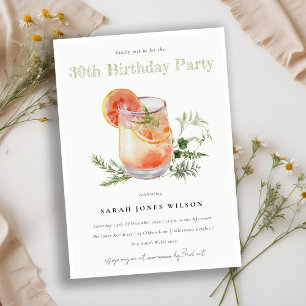 Ivory Orange Green Cocktail Any Age Birthday Party Invitation
