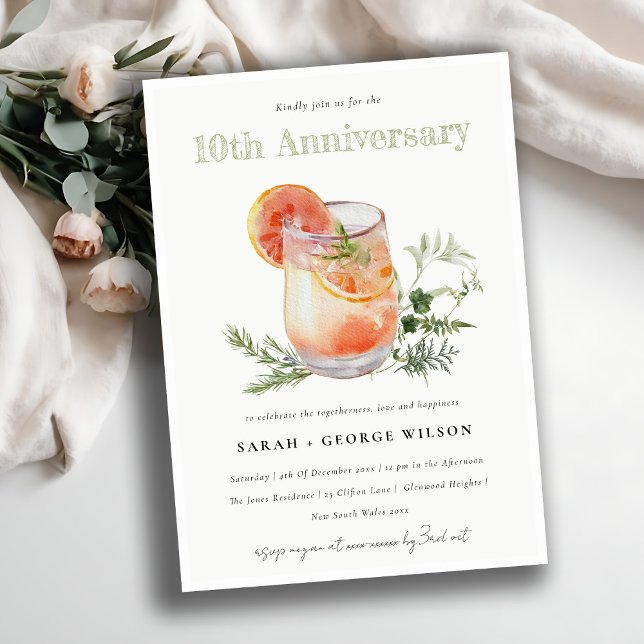 Ivory Orange Green Cocktail Any Year Anniversary Invitation (Creator Uploaded)
