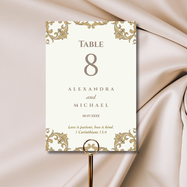 Ivory Ornate Baroque Christian Wedding  Table Number (Creator Uploaded)