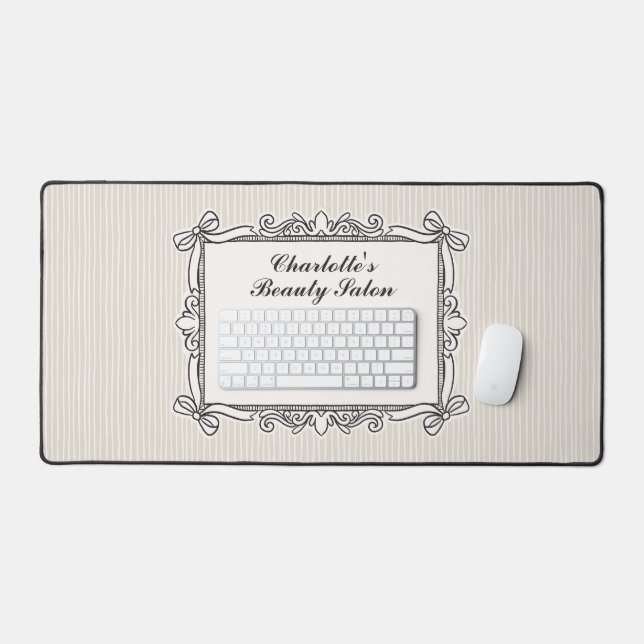 Ivory Ornate Bow Frame Salon Desk Mat (Keyboard & Mouse)
