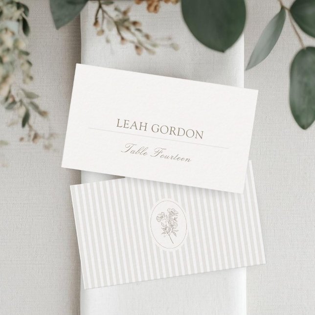 Ivory | Oval & Stripe Wedding Place Card (Creator Uploaded)