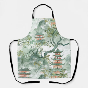 Ivory Pagoda Sage Botanical Chinoiserie Apron