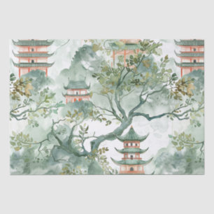 Ivory Pagoda Sage Botanical Chinoiserie Tissue Paper
