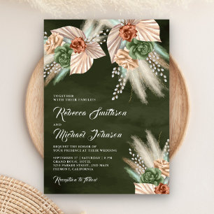 Ivory Palm Earthy Floral Pampas Sage Green Wedding Invitation