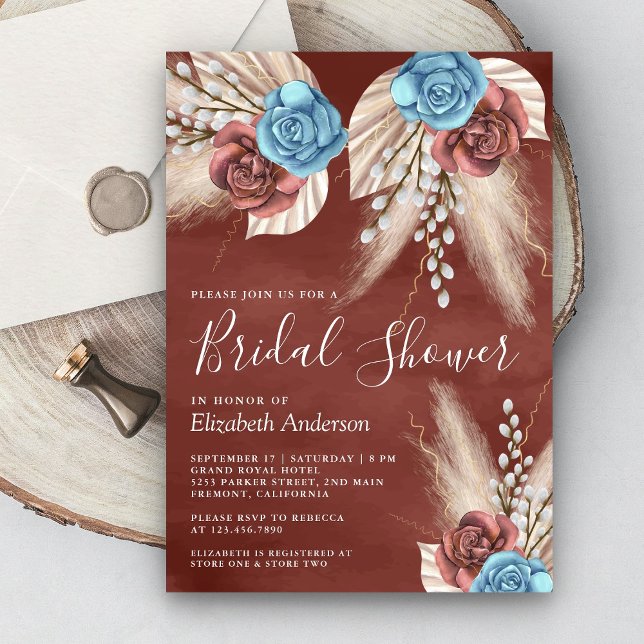 Ivory Palm Pampas Cinnamon Roses Bridal Shower Invitation (Creator Uploaded)