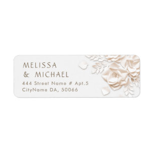 Ivory Paper Cut Roses Minimalist Wedding Return Address Label