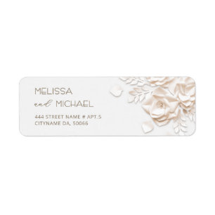 Ivory Paper Cut Roses Minimalist Wedding Return Address Label