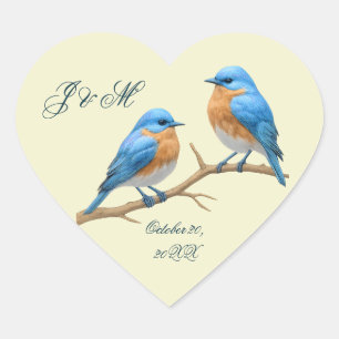 Ivory Pastel Lovebirds Romantic Bluebirds Wedding Heart Sticker