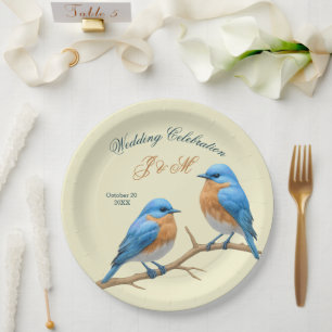 Ivory Pastel Lovebirds Romantic Bluebirds Wedding Paper Plate