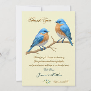Ivory Pastel Lovebirds Romantic Bluebirds Wedding Thank You Card