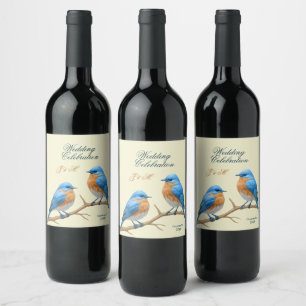 Ivory Pastel Lovebirds Romantic Bluebirds Wedding Wine Label