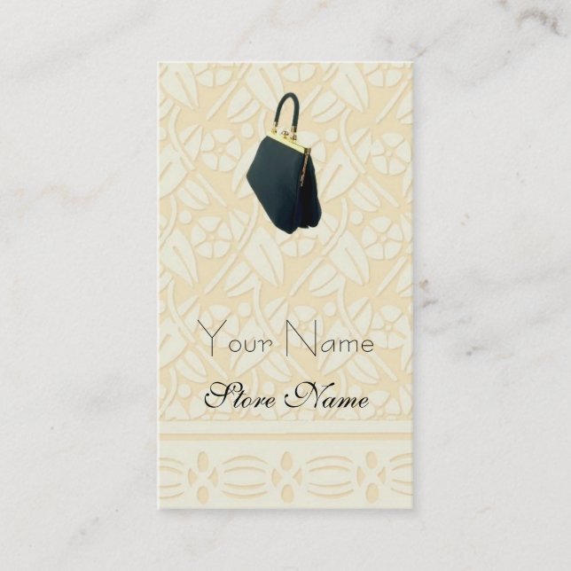 Ivory Patterned with Black Purse Business Cards (Front)