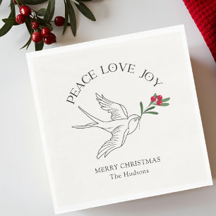 Ivory   PEACE LOVE JOY Snowbird Christmas Holiday  Napkin