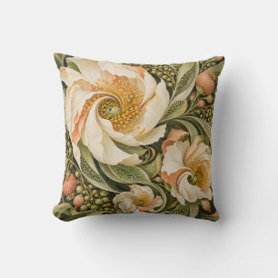 Ivory Peach Blossoms Botanical Swirl Cushion