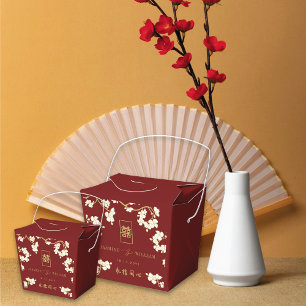 Ivory Peach/Plum Blossoms Double Happiness Wedding Favour Box