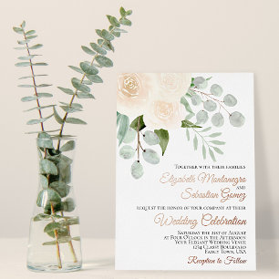 Ivory Peach Watercolor Roses Elegant Wedding