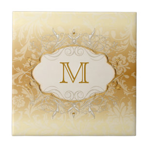 Ivory Pearl and Gold Monogram Tile