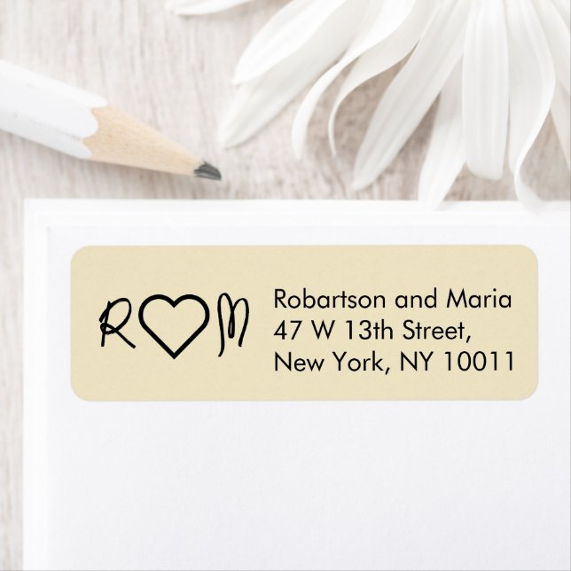 Ivory pearl Couple Monogram Heart Return Address Label (Insitu)