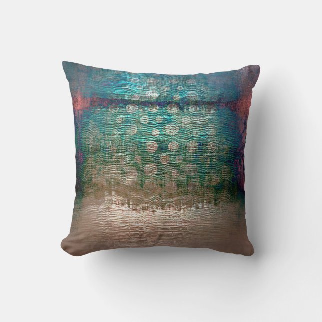 Ivory Pearly Teal Emerald Aquatic Abstract Grungy Cushion (Front)