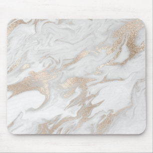 Ivory Pearly Titanium Gold White Grey Marble Mouse Pad