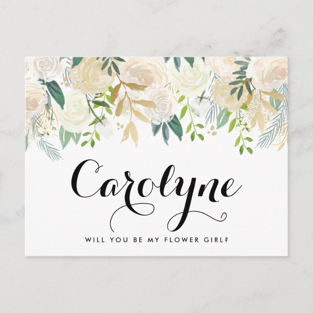 Ivory Peonies Floral Be My Flower Girl Card (Front)