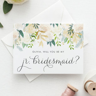 Ivory Peonies Glitter Will You Be My Jr Bridesmaid Card