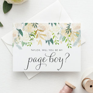 Ivory Peonies Glitter Will You Be My Page Boy Card