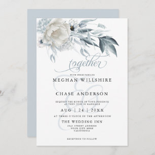 Ivory Peonies with Dusty Blue Anemone Floral Invitation