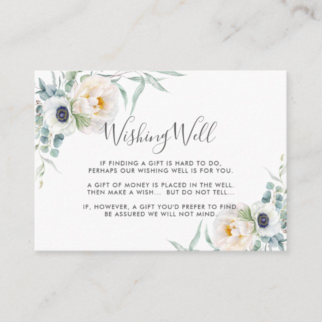 Ivory Peony Floral Eucalyptus Wedding Wishing Well Enclosure Card (Front)