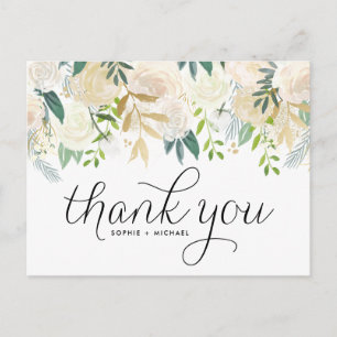 Ivory Peony Flowers Floral Wedding Thank You Postcard